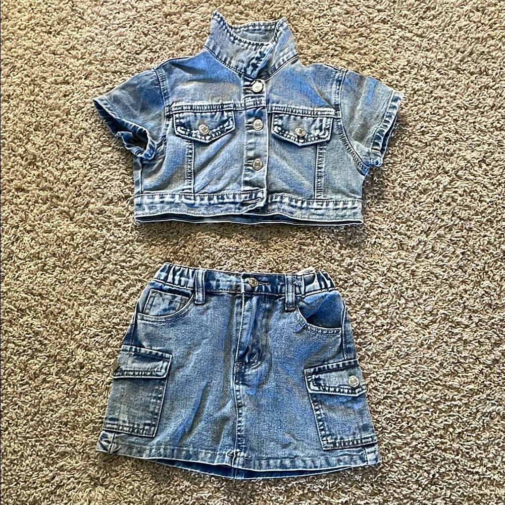 Stylish Blue Denim Jacket and Skirt Set for Kids